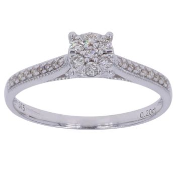 9ct White Gold 0.20ct Brilliant Cut Diamond Cluster Ring