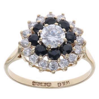 9ct Yellow Gold Cubic Zirconia and Sapphire Cluster Ring