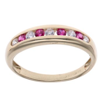 14ct Yellow Gold Cubic Zirconia and Created Ruby Half Eternity Ring