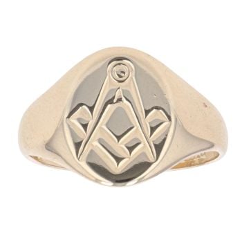 9ct Yellow Gold Masonic Oval Signet Ring