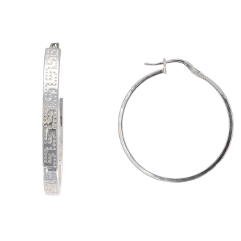 Silver Greek Key Hoop Earrings By Icesia