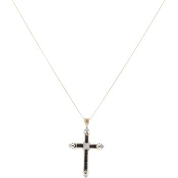 9ct Yellow And White Gold 0.05ct Diamond And Sapphire Cross Pendant And Chain 18"