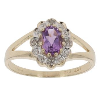 9ct Yellow Gold 0.05ct Diamond and Amethyst Ring