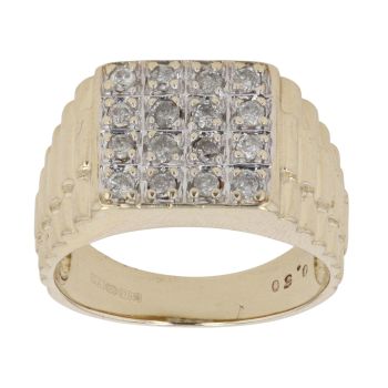 9ct Yellow Gold 0.50ct Diamond Cluster Signet Ring