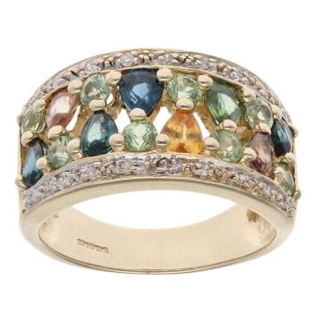 9ct Yellow Gold 0.10ct Diamond and Multi-Gemstone Fancy Ring