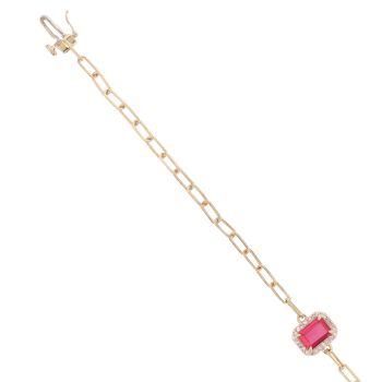 9ct Yellow Gold 0.12ct Diamond And Created Ruby Cluster Bracelet 7"