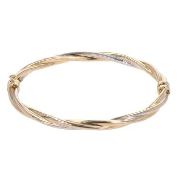 9ct Yellow and White Gold Hinged Twist Bangle