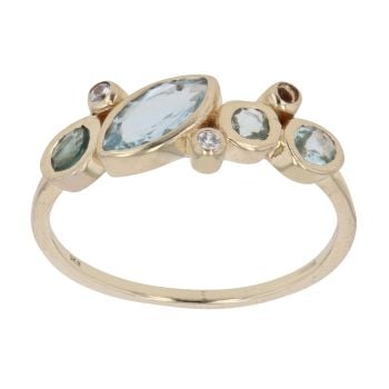 9ct Yellow Gold 0.15ct Diamond And Aquamarine Ring
