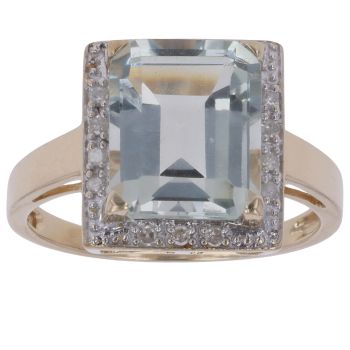 9ct Yellow Gold 0.15ct Diamond and Prasiolite Cluster Ring