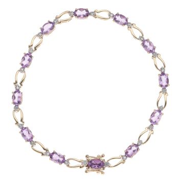 9ct Yellow Gold 0.10ct Brilliant Cut Diamond and Amethyst Bracelet 7.5"
