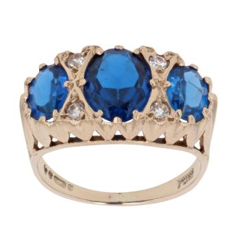 9ct Yellow Gold Cubic Zirconia and Sapphire Fancy Ring
