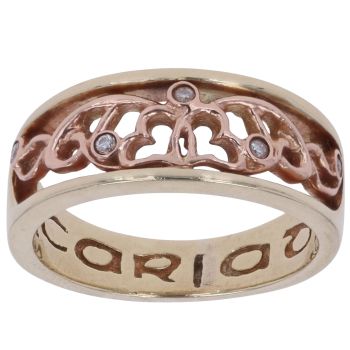 9ct Yellow and Rose Gold 0.05ct Diamond Cariad Clogau Ring