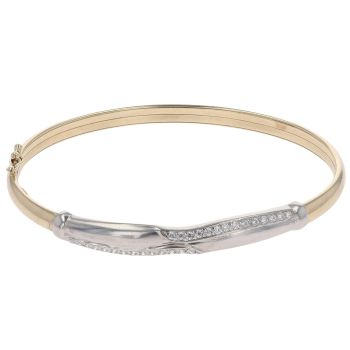9ct Yellow and White Gold Cubic Zirconia Bangle