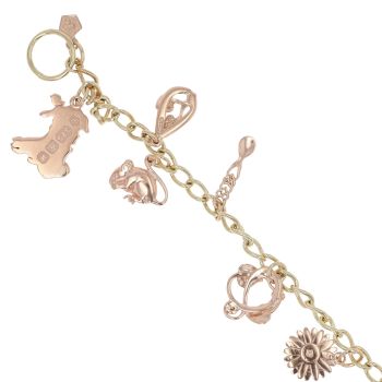 9ct Yellow and Rose Gold T-Bar Clogau Charm Bracelet 8"