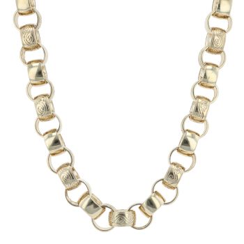 9ct Yellow Gold Patterned And Plain Belcher Chain 24"