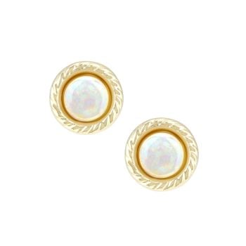 9ct Yellow Gold Round Opal Circle Stud Earrings