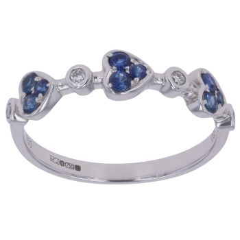 18ct White Gold 0.05ct Brilliant Cut Diamond and Sapphire Heart Ring