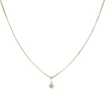 18ct Yellow Gold 0.10ct Princess Cut Diamond Cluster Pendant and Chain 16"