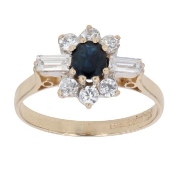 9ct Yellow Gold Sapphire and Cubic Zirconia Cluster Ring