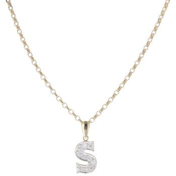9ct Yellow Gold Cubic Zirconia 'S' Pendant and Chain 20"