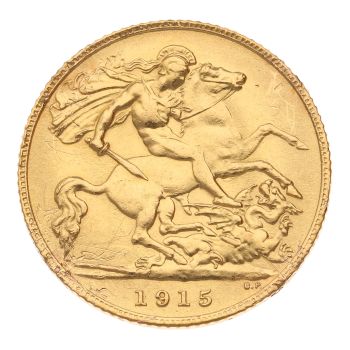 1915 George V Large Head UK Half Sovereign Coin