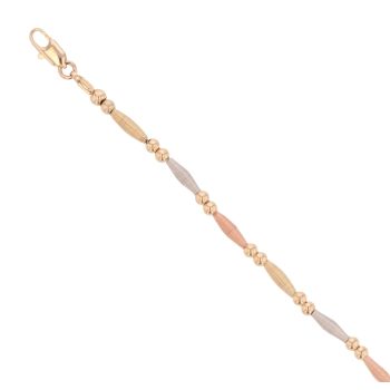 9ct Yellow White and Rose Gold Fancy Bracelet 7"