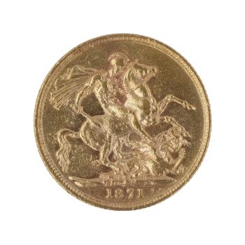 1871 Victoria Young Head UK Full Sovereign Coin