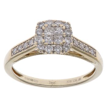 9ct Yellow Gold 0.50ct Princess Cut Diamond Cluster Ring
