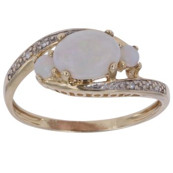 9ct Yellow Gold 0.05ct Brilliant Cut Diamond and Opal Three Stone Ring