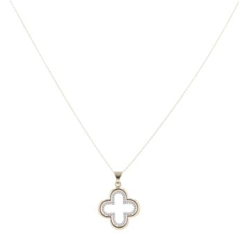 9ct Yellow and White Gold Open Work Petal Pendant and Chain 18"