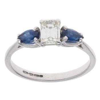 18ct White Gold 0.55ct Diamond and Sapphire Ring