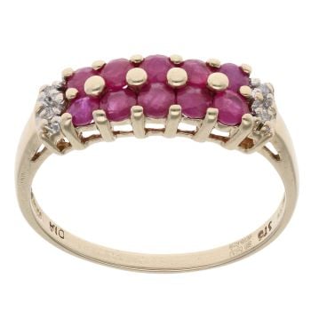 9ct Yellow Gold 0.02ct Diamond and Ruby Two Row Fancy Ring