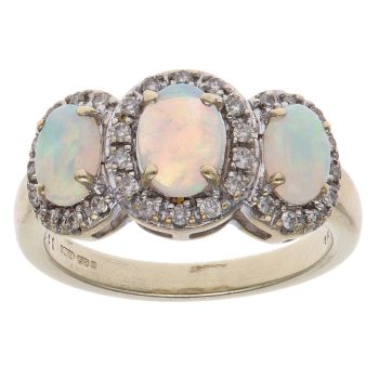 9ct Yellow Gold 0.21ct Diamond and Opal Triple Cluster Ring