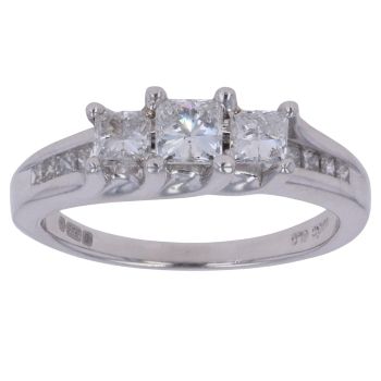 14ct White Gold 0.80ct Princess Cut Diamond Trilogy Ring