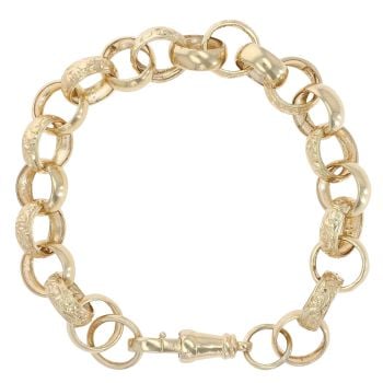 9ct Yellow Gold Patterned And Plain Belcher Bracelet 8.5"