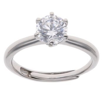 Silver Cubic Zirconia Single Stone Adjustable Ring By Icesia
