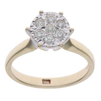 9ct Yellow Gold 0.25ct Brilliant Cut Diamond Cluster Ring