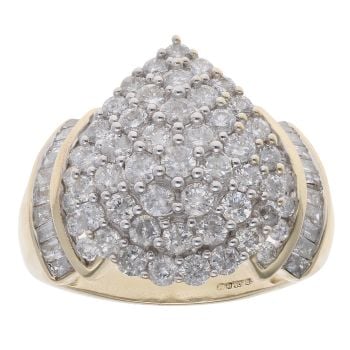 9ct Yellow Gold 1.75ct Brilliant And Baguette Cut Diamond Cluster Ring