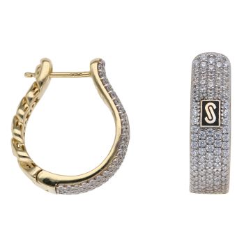 14ct Yellow Gold Monaco Classic Pave Hoop Earrings