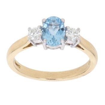 18ct Yellow Gold 0.25ct Diamond And Aquamarine Three Stone Ring
