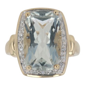 9ct Yellow Gold 0.10ct Diamond And Prasiolite Cluster Ring