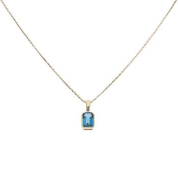 9ct Yellow Gold Blue Topaz Solitaire Pendant and Chain 16"