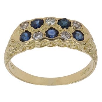 18ct Yellow Gold 0.15ct Diamond And Sapphire Two Row Ring