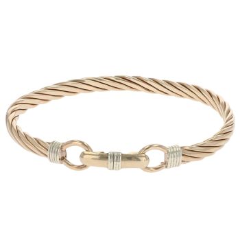 9ct Yellow and White Gold Twist Pattern Hinged Bangle