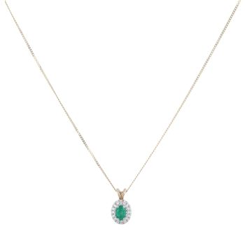 9ct Yellow Gold 0.15ct Diamond and Emerald Cluster Pendant and Chain 18"