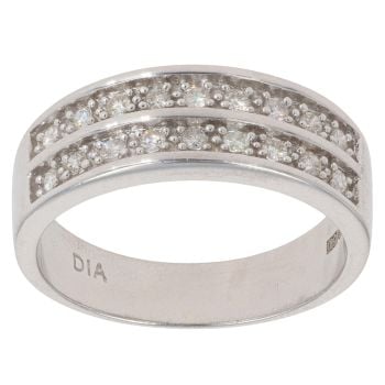 9ct White Gold 0.30ct Brilliant Cut Diamond Two Row Ring