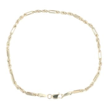 9ct Yellow Gold Bar and Rope Bracelet 7"