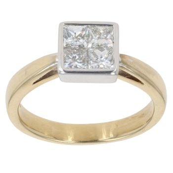 18ct Yellow Gold 0.80ct Princess Cut Diamond Cluster Ring