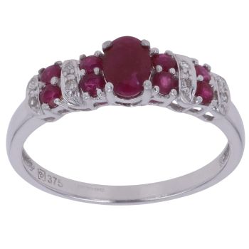 9ct White Gold 0.05ct Diamond and Ruby Ring