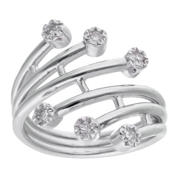 9ct White Gold Diamond 6 Row Crossover Ring by Anya Belle